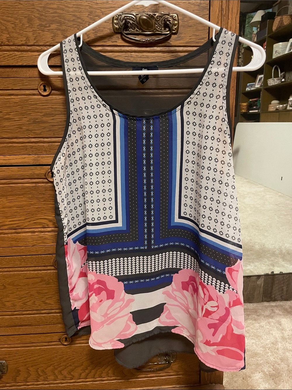 GAP Pink, gray & Blue Floral Geo Print Sleeveless Camisole/tank